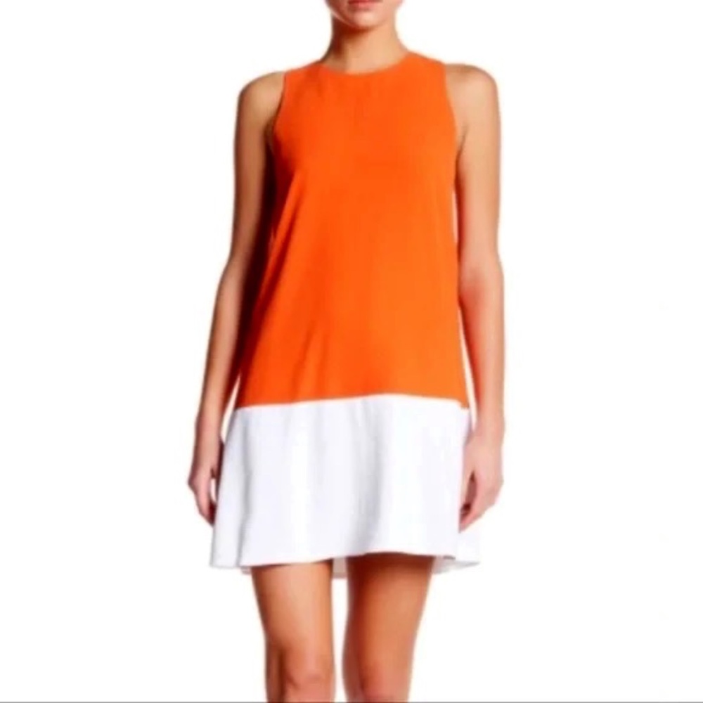 Alice + Olivia Orange & White Color Block Sleeveless Shift Dress Large